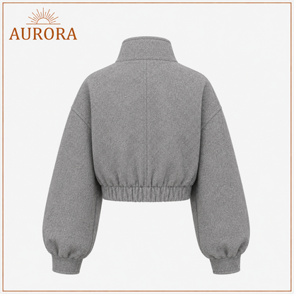 CHAQUETA CORTA CUELLO ALTO AURORA GRIS