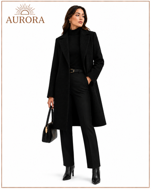 ABRIGO CORTE V CLASICO LARGO AURORA NEGRO