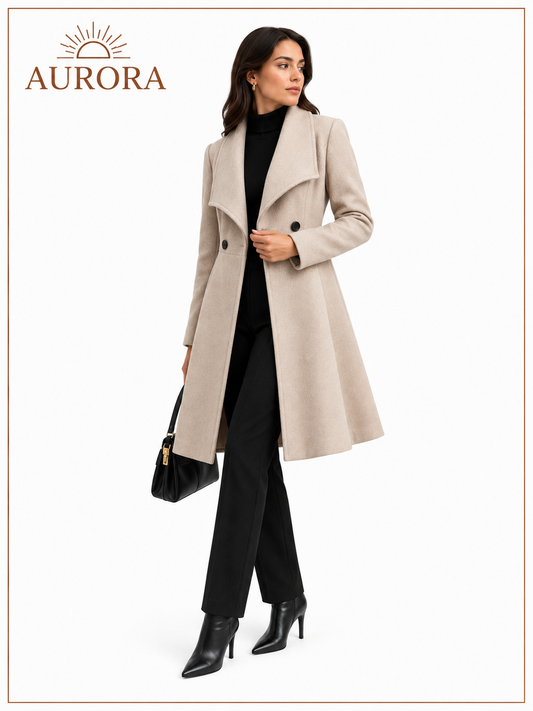CHALECO ABRIGO DE LANA ELEGANTE AURORA BEIGE