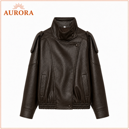 CHAQUETA BOMBER CUERINA MANGA LARGA AURORA BURDEO