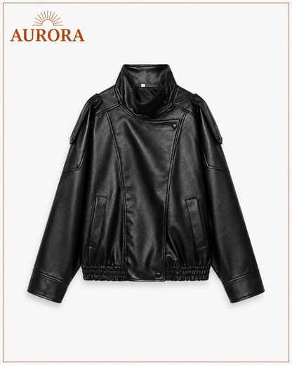 CHAQUETA BOMBER CUERINA MANGA LARGA AURORA BURDEO