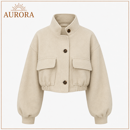 CHAQUETA CORTA CUELLO ALTO AURORA BEIGE