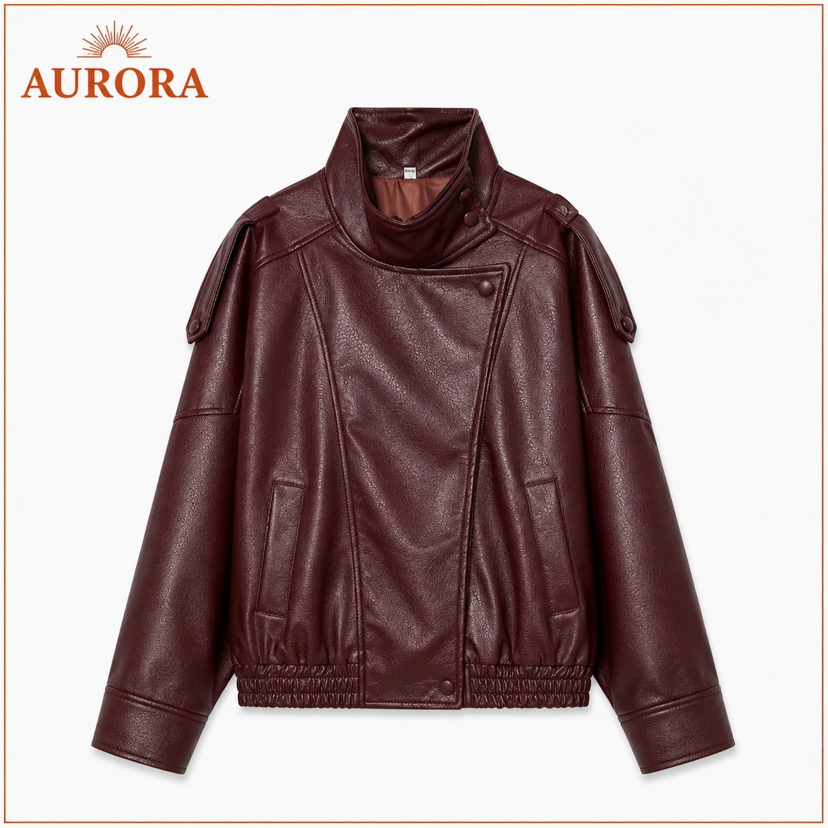 CHAQUETA BOMBER CUERINA MANGA LARGA AURORA BURDEO