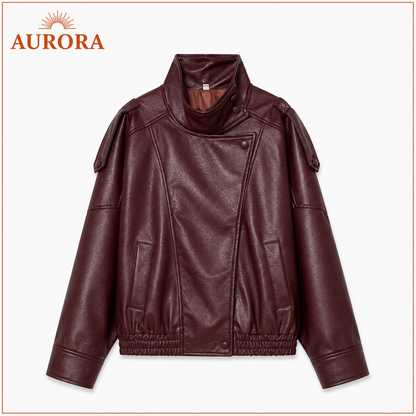 CHAQUETA BOMBER CUERINA MANGA LARGA AURORA BURDEO