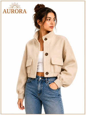 CHAQUETA CORTA CUELLO ALTO AURORA BEIGE