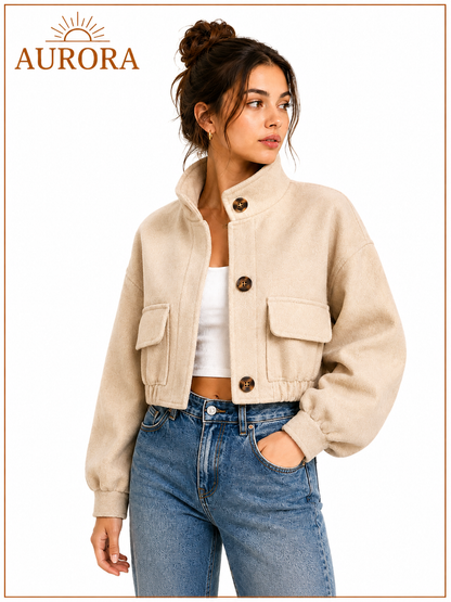 CHAQUETA CORTA CUELLO ALTO AURORA BEIGE