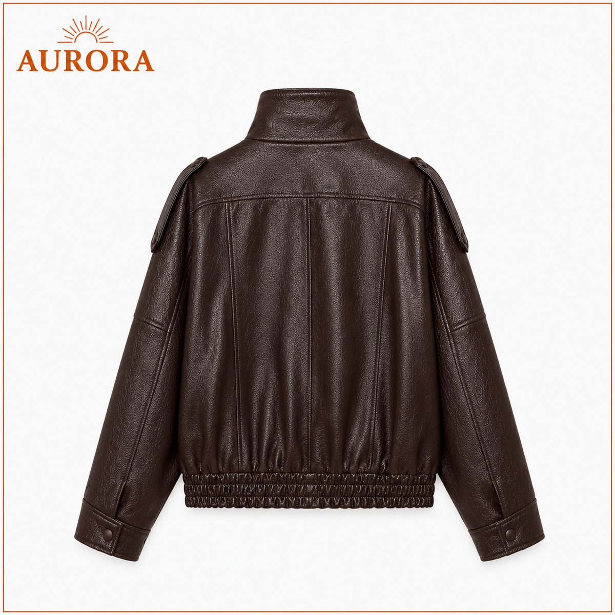 CHAQUETA BOMBER CUERINA MANGA LARGA AURORA CAFÉ