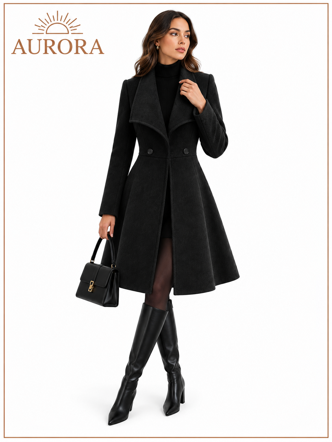 CHALECO ABRIGO DE LANA ELEGANTE AURORA NEGRO