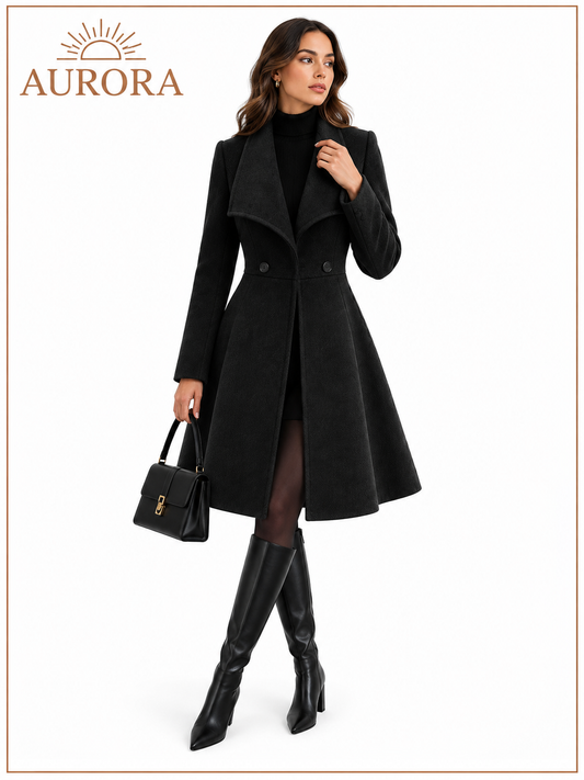 CHALECO ABRIGO DE LANA ELEGANTE AURORA NEGRO