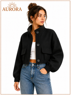 CHAQUETA CORTA CUELLO ALTO AURORA NEGRO