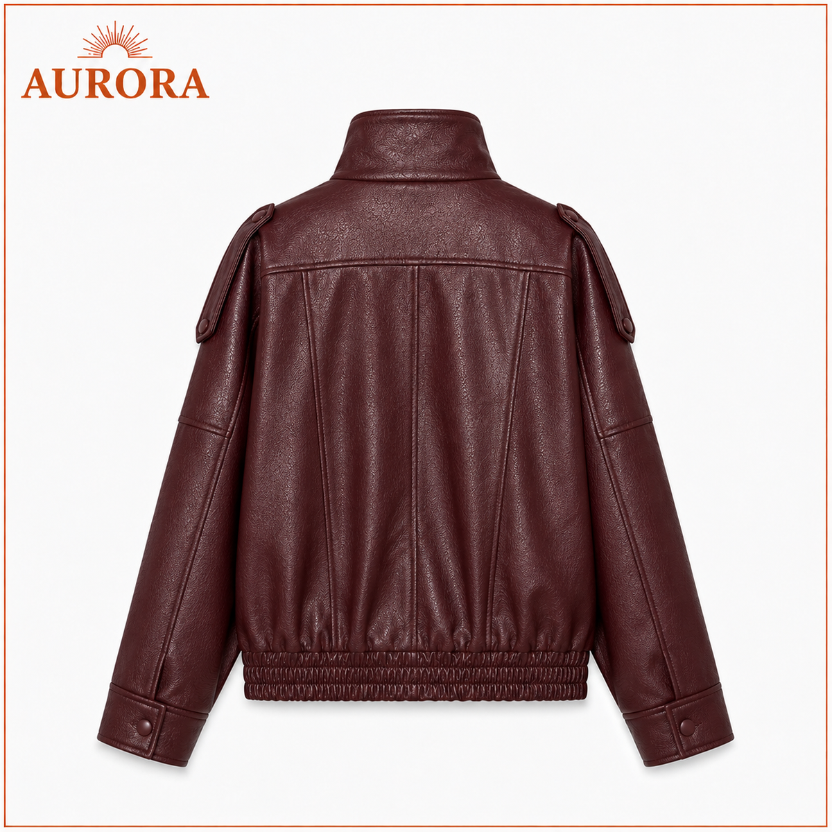 CHAQUETA BOMBER CUERINA MANGA LARGA AURORA BURDEO