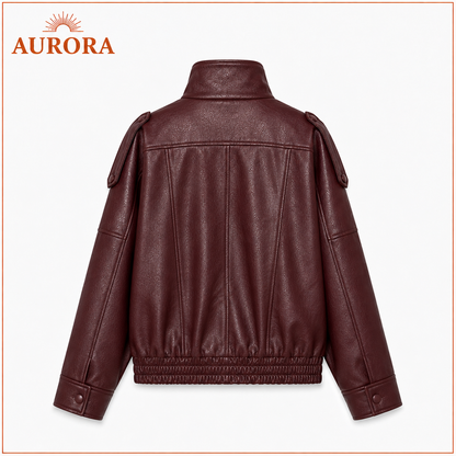 CHAQUETA BOMBER CUERINA MANGA LARGA AURORA BURDEO