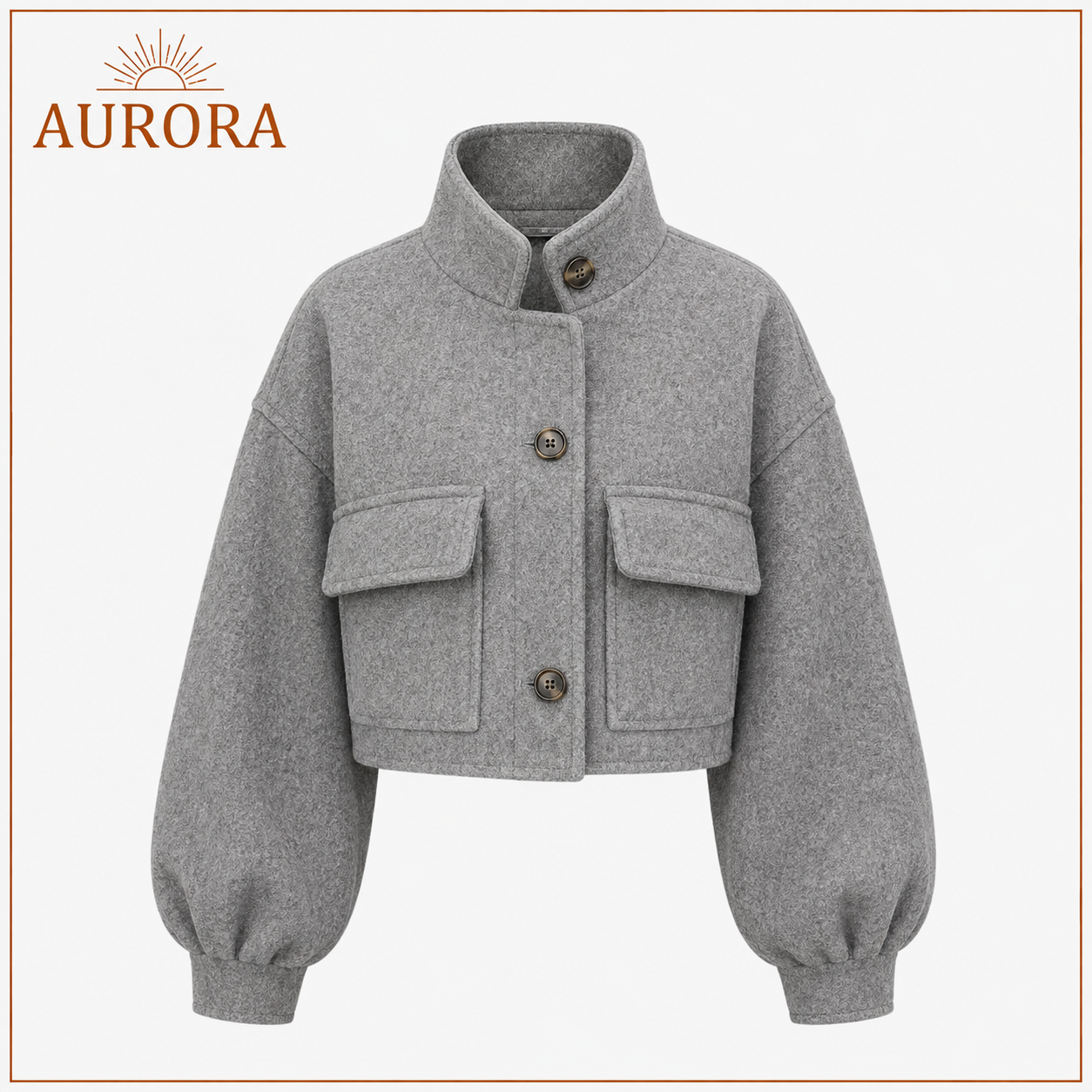 CHAQUETA CORTA CUELLO ALTO AURORA GRIS