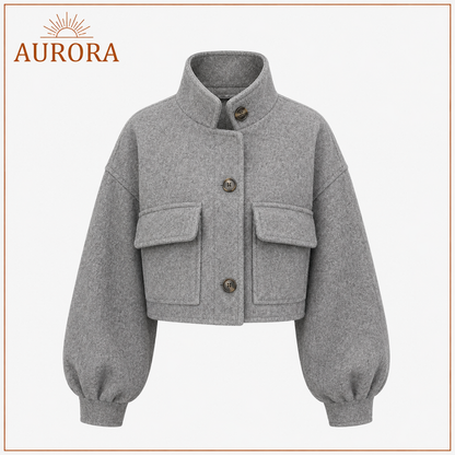 CHAQUETA CORTA CUELLO ALTO AURORA GRIS